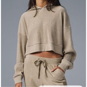 Alo Muse Ribbed Hoodie in Gravel Heather in XS